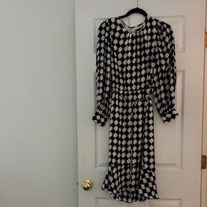 Ann Taylor Black and White (cream) Geometric Long Sleeve Dress.